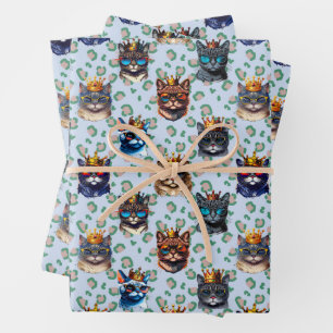 Adorable Cute Royal Cats Repeating Pattern Wrapping Paper Sheet