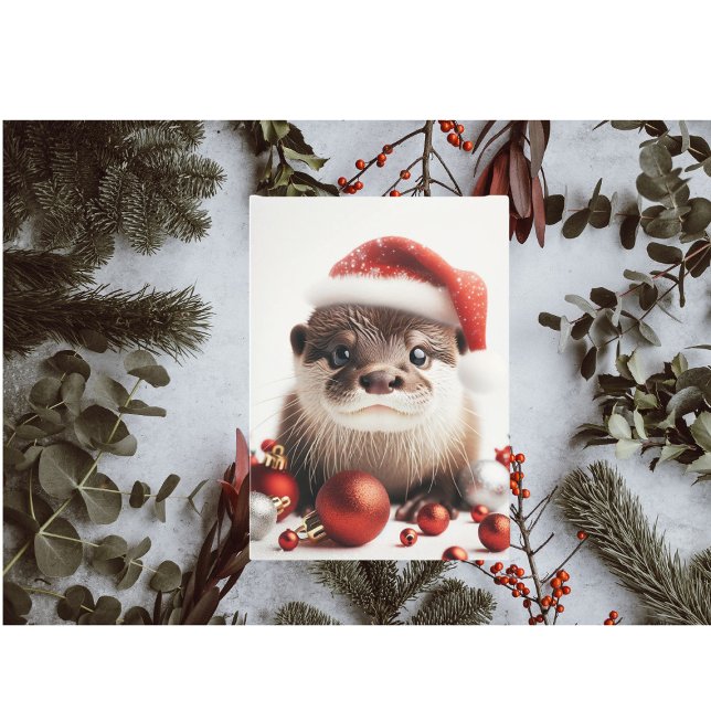 Adorable Cute Santa Otter Christmas Card (Creator Uploaded)