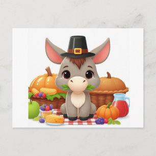 Adorable Cute Thanksgiving Donkey Postcard