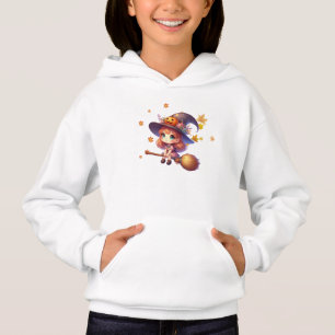 Adorable Cute Witch flying with broom, Halloween