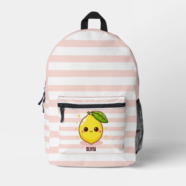 Adorable Cute Yellow Lemon Personalised Printed Backpack (Front)