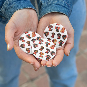 Adorable Dachshund and Heart Valentine 6 Cm Round Badge