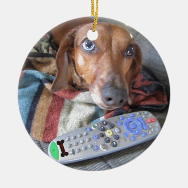 Adorable Dachshund Dog Ceramic Tree Decoration (Front)