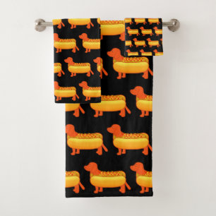Adorable Dachshund Hot Dog Bath Towel Set
