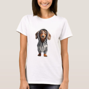 Adorable Dachshund in a Grey Hoodie Digital Art T-Shirt