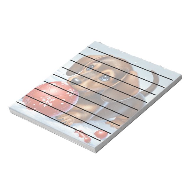 Adorable Dachshund Puppy Playing in Snow  Notepad (Rotated)