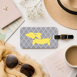 Adorable Dachshund Yellow & Grey Luggage Bag Tag