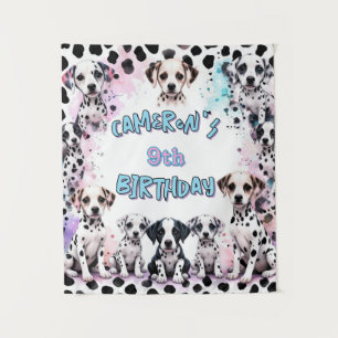 Adorable Dalmatian Puppy Birthday Watercolor Tapestry