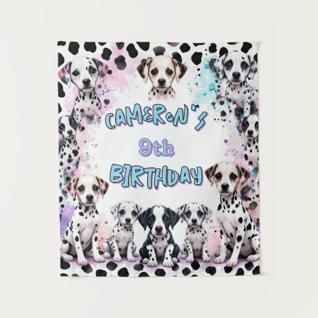  Adorable Dalmatian Puppy Birthday Watercolor Tapestry (Front)