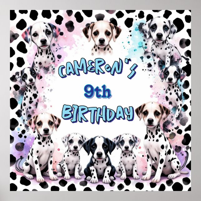 Adorable Dalmatian Puppy Watercolor Birthday  Poster (Front)