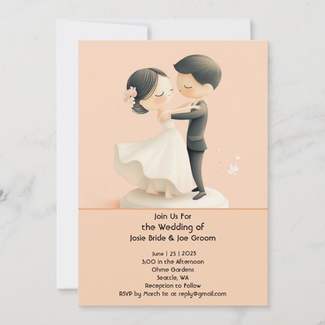 Adorable dancing duo wedding invitation (Front)