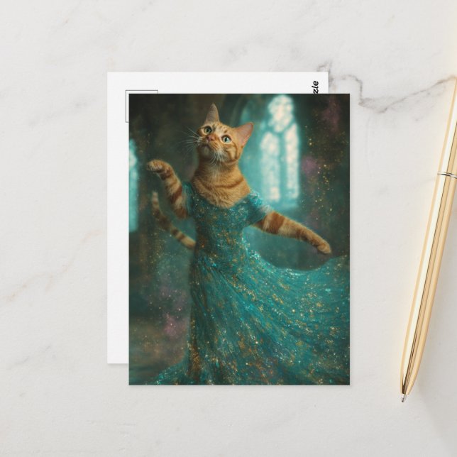 Adorable Dancing Ginger Cat Postcard (Front/Back In Situ)