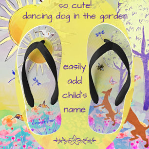 Adorable Dancing Puppy Dog with Butterfly Kid's Jandals