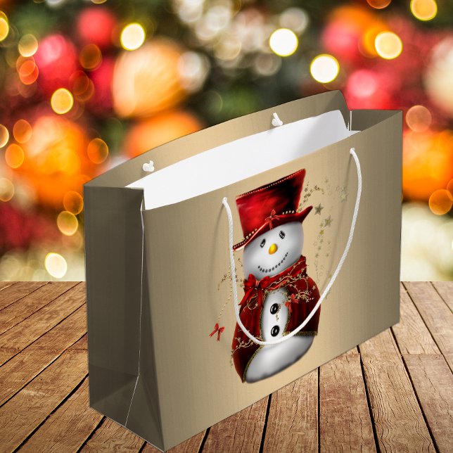 Adorable Dapper Snowman in Red Velvet Large Gift Bag (Creator Uploaded)
