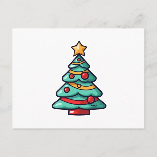 Adorable Decorated Christmas Tree Art Holiday Postcard (Front)