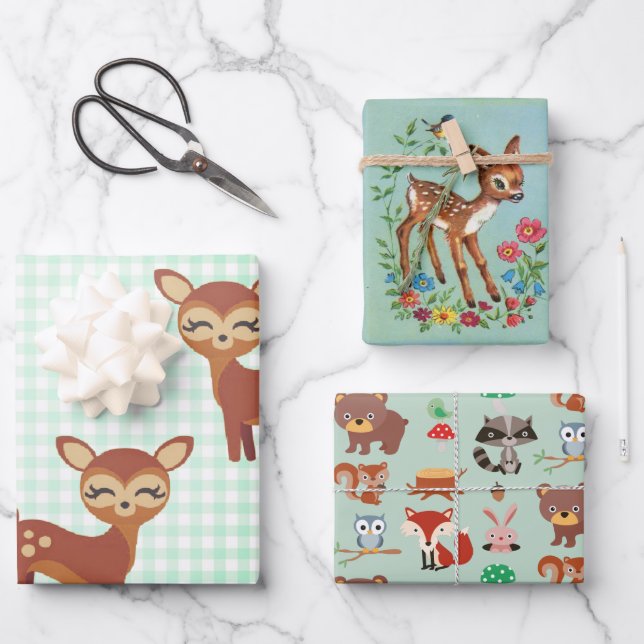 Adorable Deer and forest animals Wrapping Paper Sheet (Front)