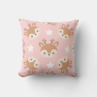 Adorable Deer Faces with Stars Cushion