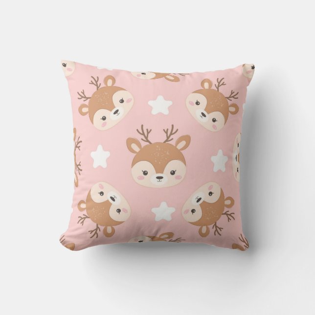 Adorable Deer Faces with Stars Cushion (Front)