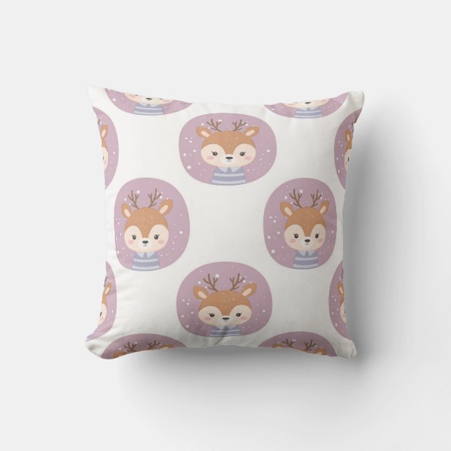 Adorable Deer Portrait Pattern Cushion (Front)