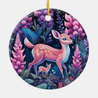Adorable Deer With Flowers Ornament