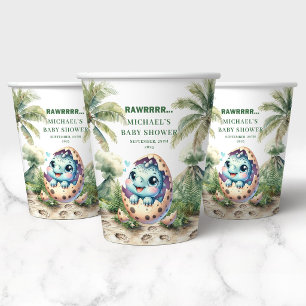 Adorable Dino Baby Shower Hatching Soon Paper Cups