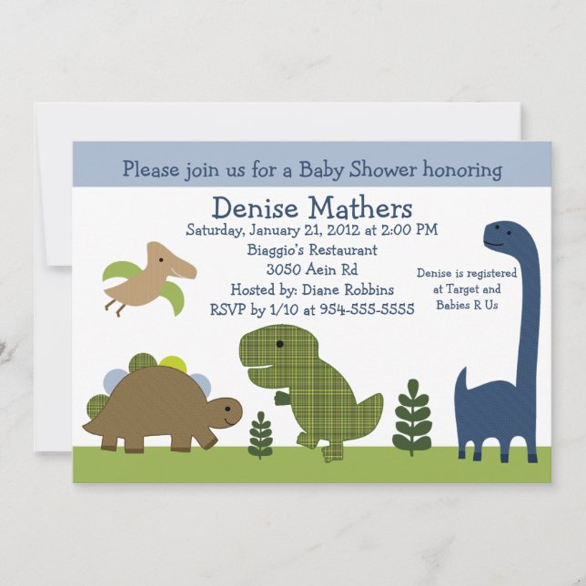 Adorable Dino/Dinosaurs Baby Shower Invitation (Front)