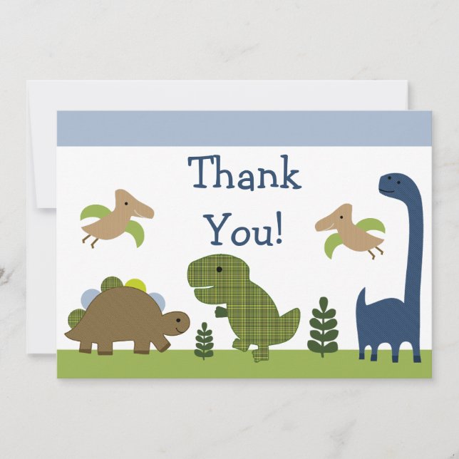 Adorable Dino/Dinosaurs Baby Thank You Cards (Front)