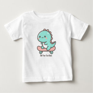Adorable Dino on Skateboard Personalized Text  Baby T-Shirt