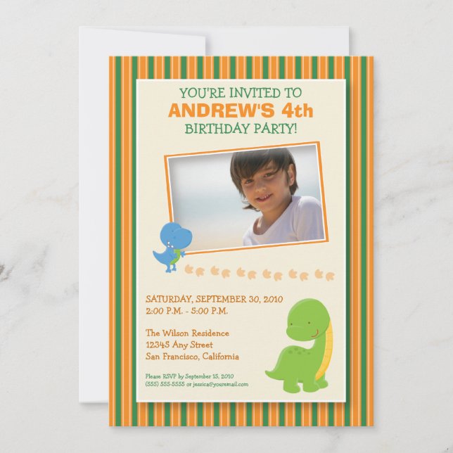 Adorable Dinosaur Birthday Party Invite (orange) (Front)