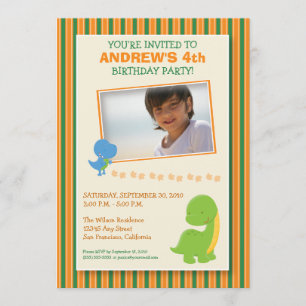 Adorable Dinosaur Birthday Party Invite (orange)