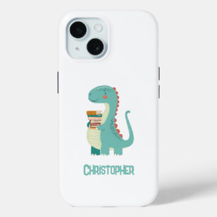 Adorable Dinosaur Book Lover With Kids Name iPhone 15 Case
