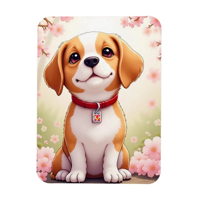 Adorable dog and blossoms magnet (Vertical)
