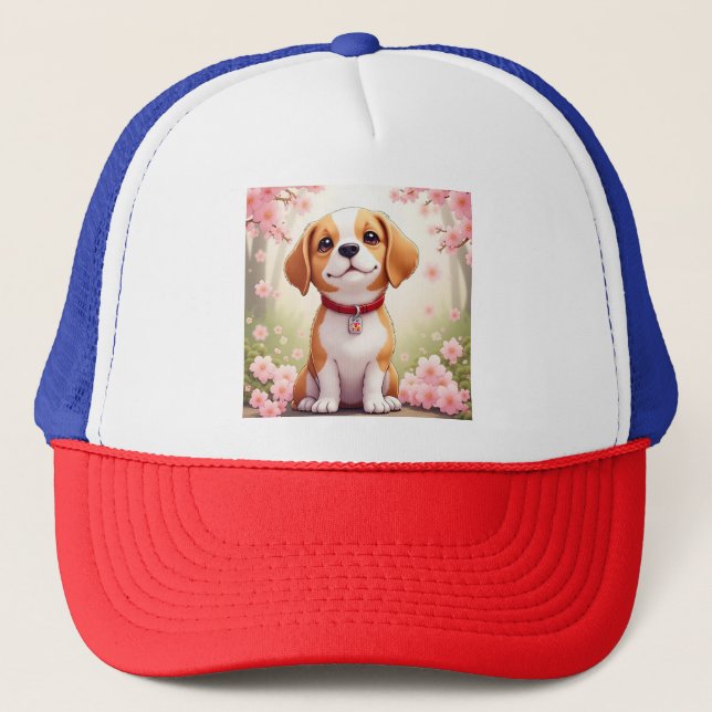 Adorable dog and blossoms Trucker Hat (Front)
