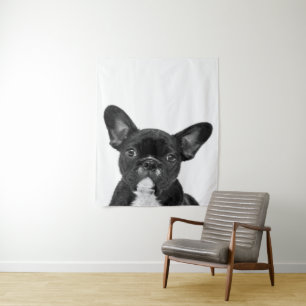 Adorable Dog   Black French Bulldog Face Tapestry