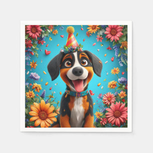 Adorable Dog Celebrating Birthday party Napkin