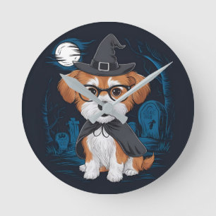 Adorable Dog Day Halloween Celebration. design Round Clock