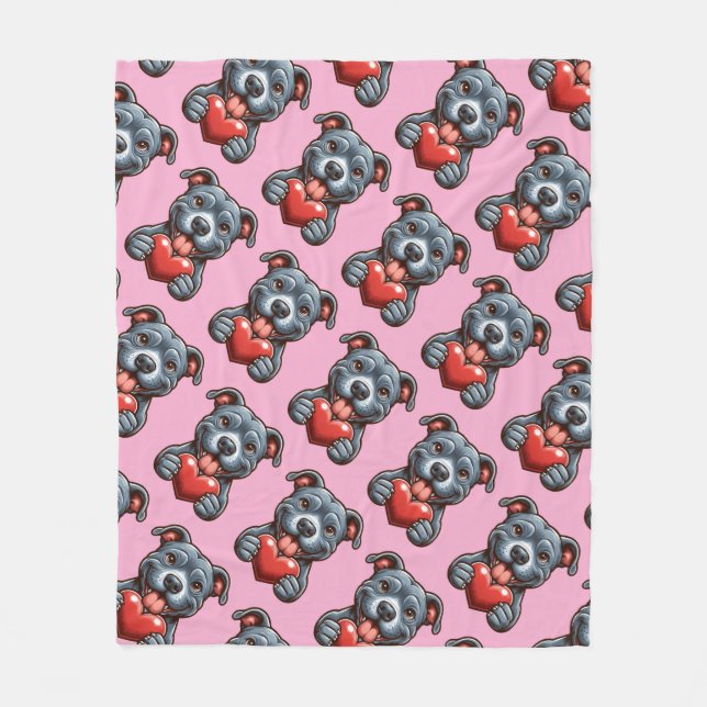 Adorable Dog Embracing Heart with Happy Expression Fleece Blanket (Front)