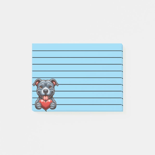 Adorable Dog Embracing Heart with Happy Expression Post-it Notes (Front)