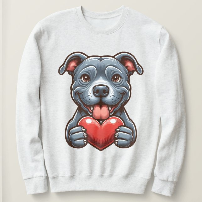 Adorable Dog Embracing Heart with Happy Expression Sweatshirt (Design Front)