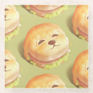 Adorable Dog Face Burger Pattern Glass Coaster