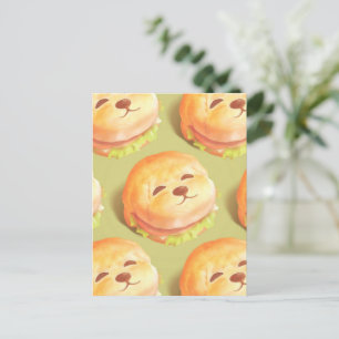 Adorable Dog Face Burger Pattern Holiday Postcard