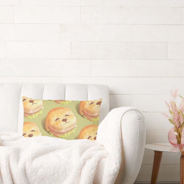 Adorable Dog Face Burger Pattern Lumbar Cushion (Couch)