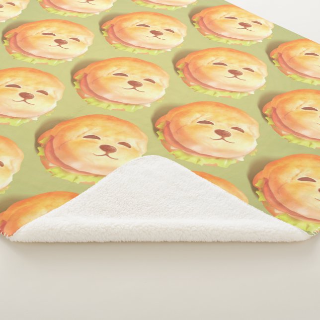 Adorable Dog Face Burger Pattern Sherpa Blanket (3/4)