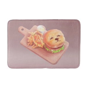 Adorable Dog Face Burger with Fries Bath Mat