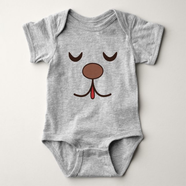 Adorable dog face grey baby bodysuit (Front)