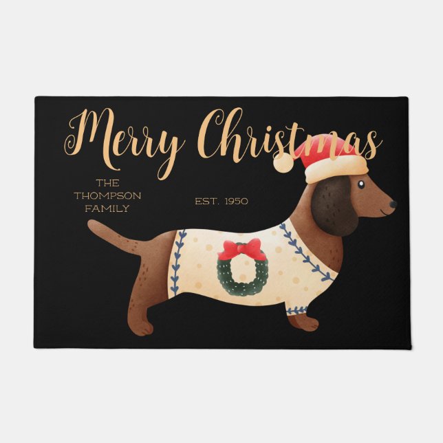 Adorable dog family name modern classic black lap  doormat (Front)