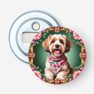 Adorable Dog Framed by Colourful Flowers Bottle Opener
