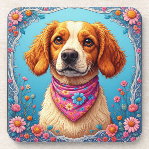 Adorable Dog Framed by Colourful Flowers Coaster