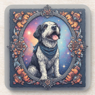 Adorable Dog Framed by Colourful Flowers Coaster