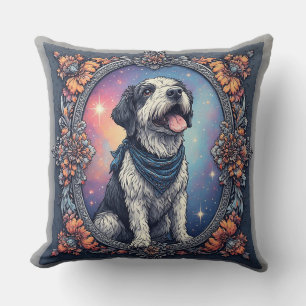 Adorable Dog Framed by Colourful Flowers Cushion